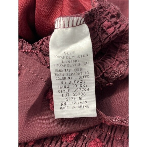 She + Sky Boho Blouse Womens Medium Burgundy Puff Sleeve Ruched Swiss Dot* Flaw - Picture 13 of 14